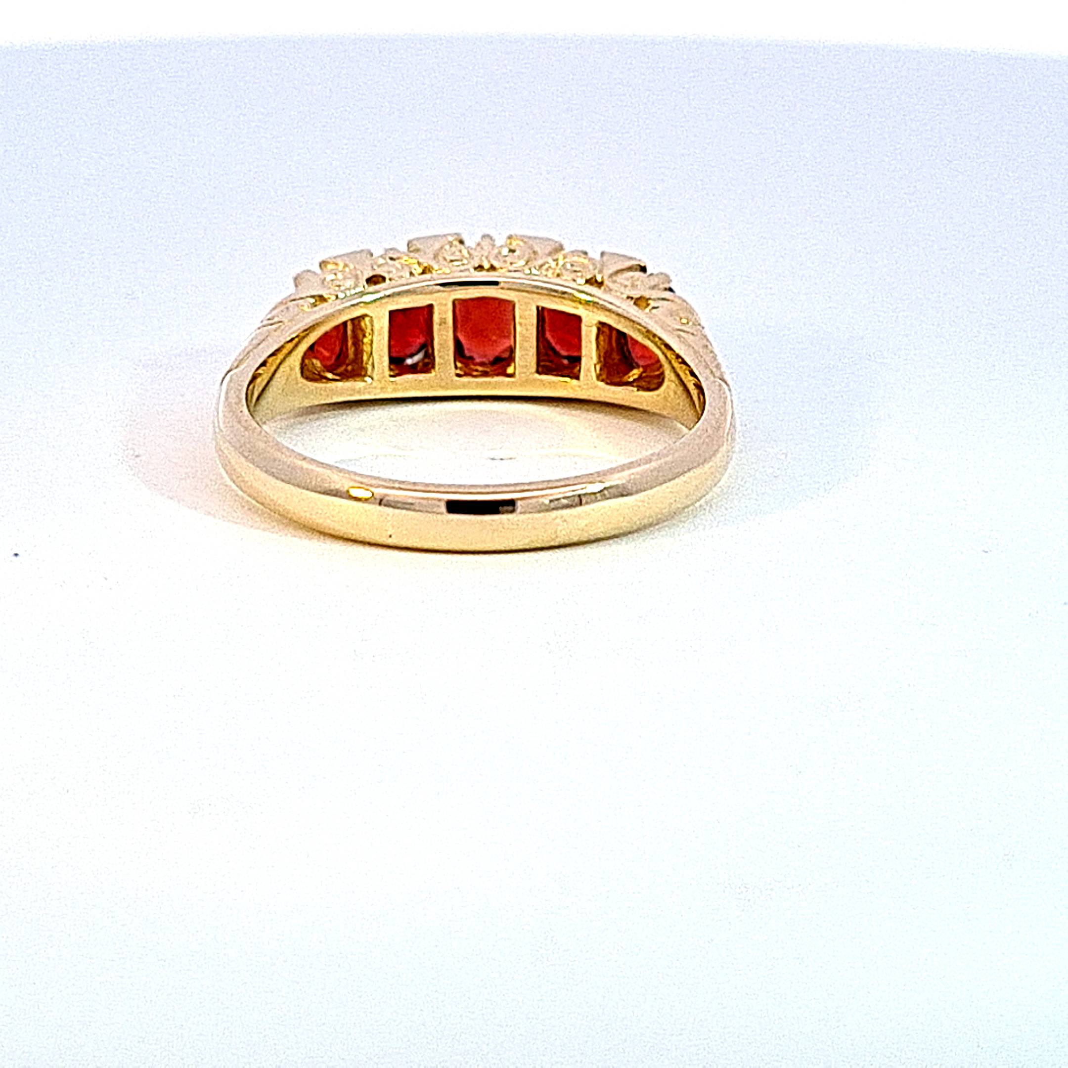 Gold carved ring with Garnets & Diamonds 35470 - Armin Lowe Jewellers