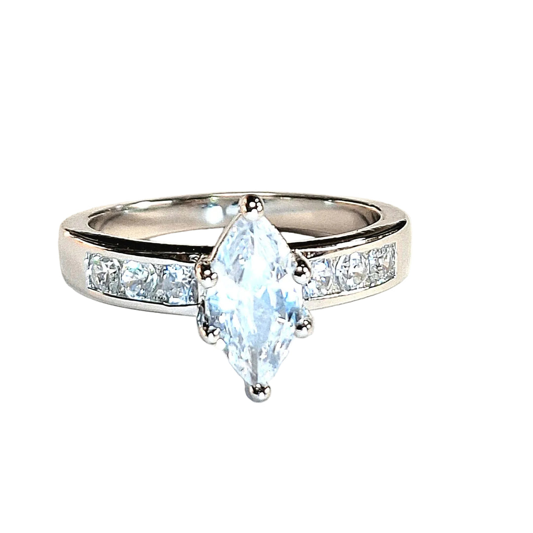 Marquise Cubic Zirconia promise ring with shoulder sets