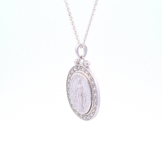 Sterling silver 20mm Miraculous medal and Cubic Zirconia 35128