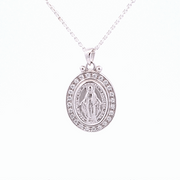 Sterling silver 20mm Miraculous medal and Cubic Zirconia 35128