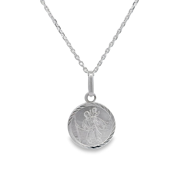 Sterling silver 15mm round St. Chtistopher satin medal 36058