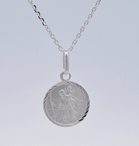 Sterling silver 15mm round St. Chtistopher satin medal 36058