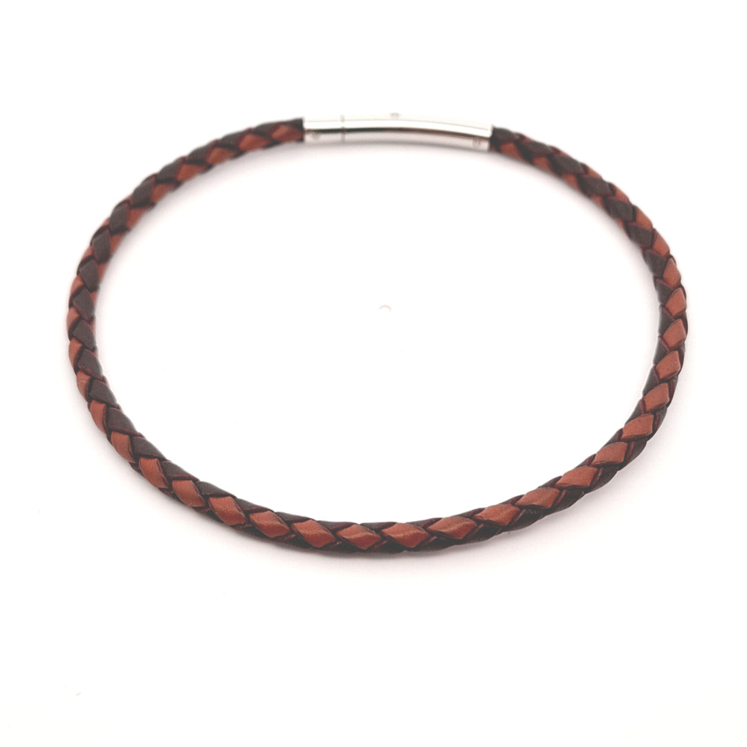 Brown & Black leather braided gents bracelet 38385