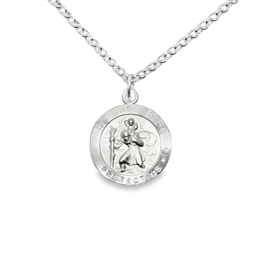 16mm silver St. Christopher medal on chain 35622
