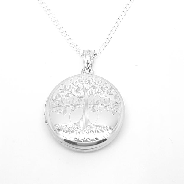 Sterling silver 20mm round tree of Life locket on 18"/46cm chain 33578