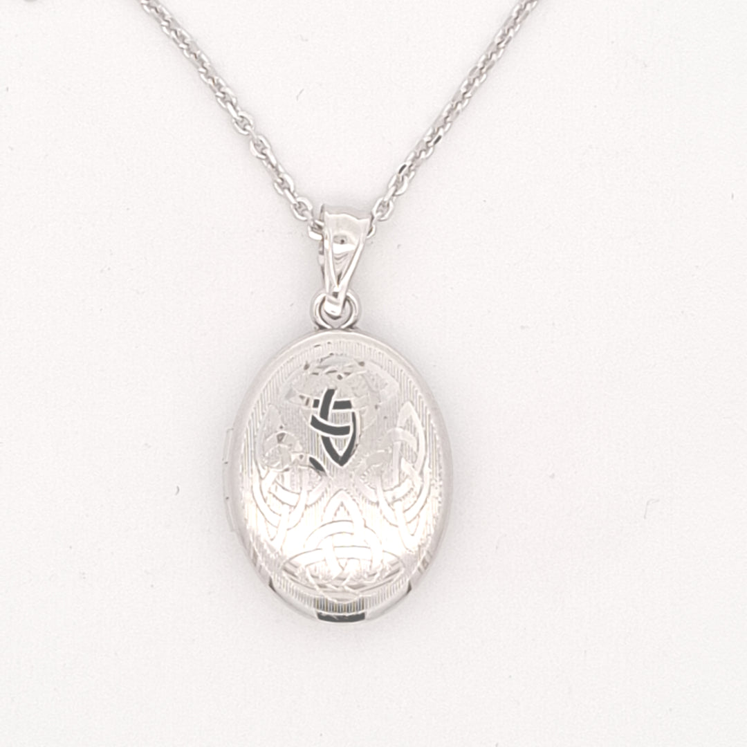 Silver oval Celtic locket on chain 37787