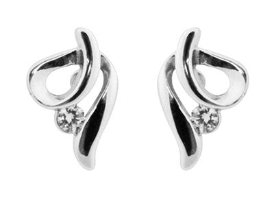 Sterling Silver Earrings Swirl 2mm White Cubic Zirconia 36429 - Armin Lowe Jewellers