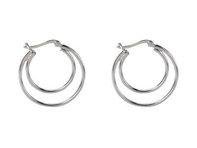 Sterling Silver Double Hoop Design Earrings 36421