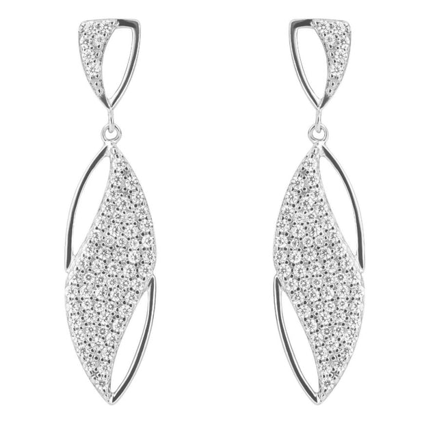 FIORELLI silver Navette Drop Earrings With Pave CZ Wave 36788