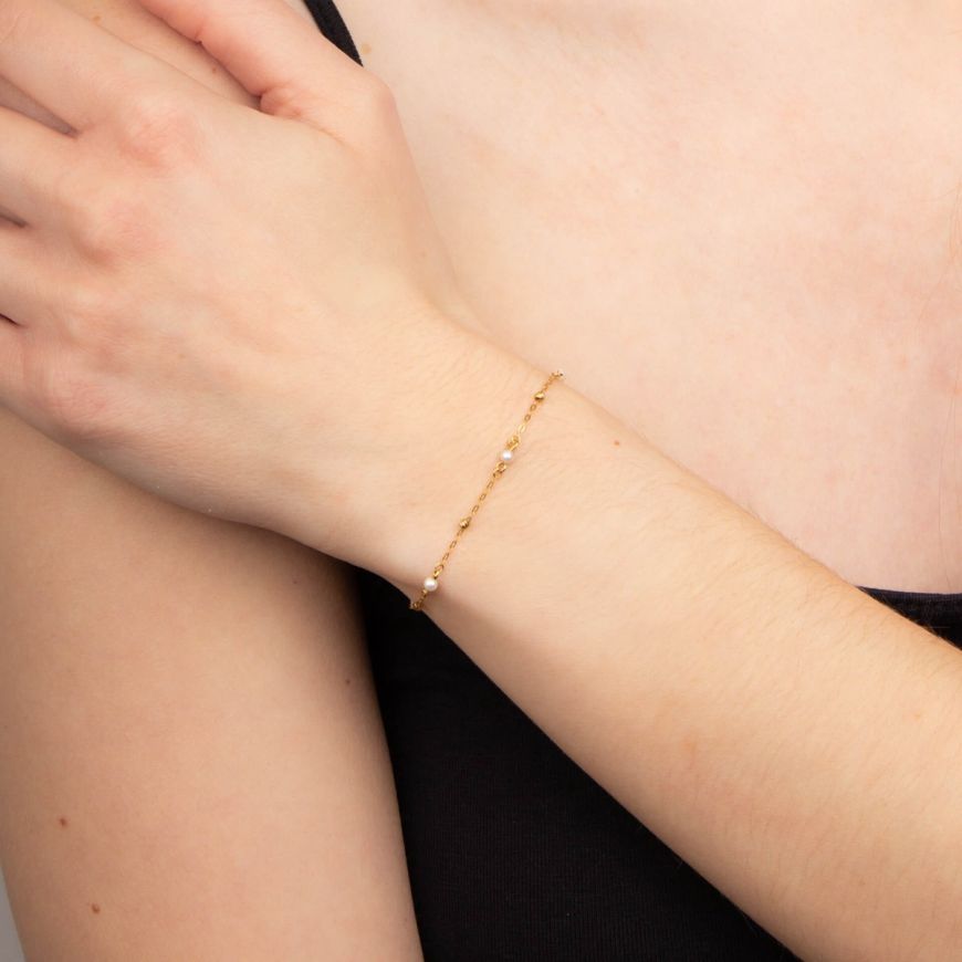 Trace Chain Station Bracelet With Freshwater Pearls In 9ct Yellow Gold 36762 - Armin Lowe Jewellers