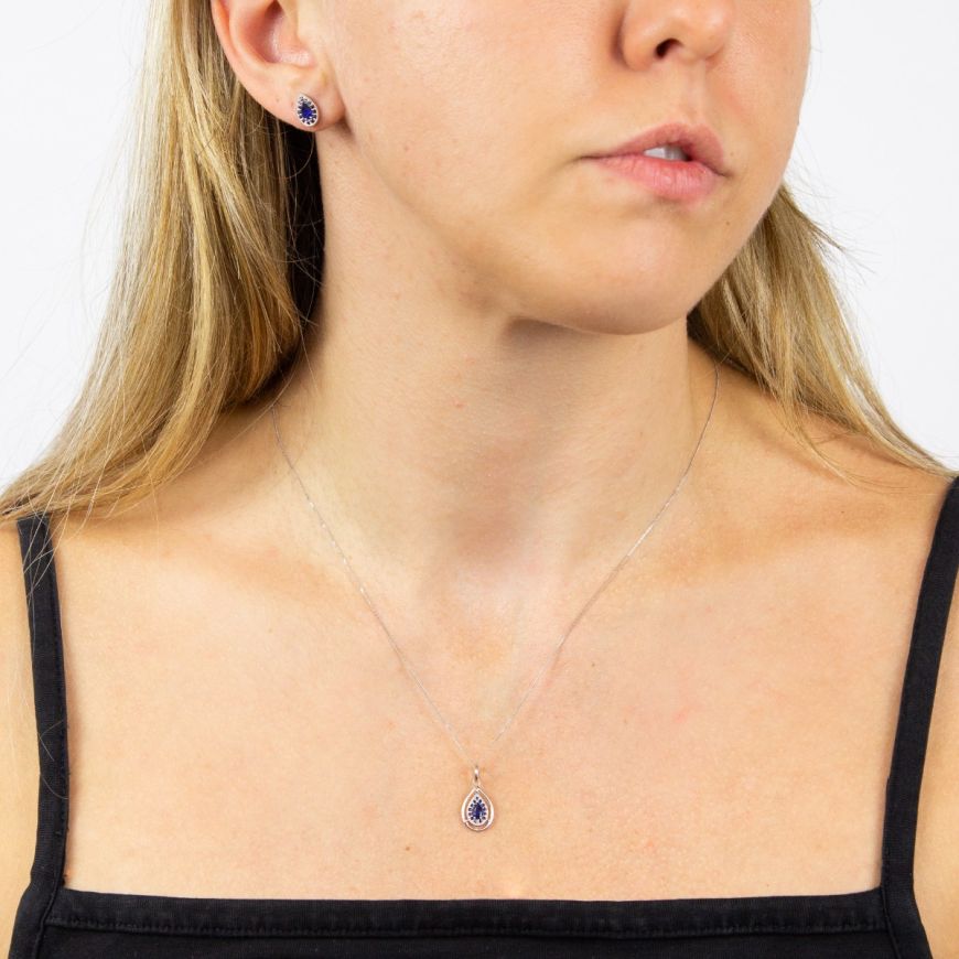 Cut Out Teardrop Pendant With Sapphire In White Gold 36804 - Armin Lowe Jewellers