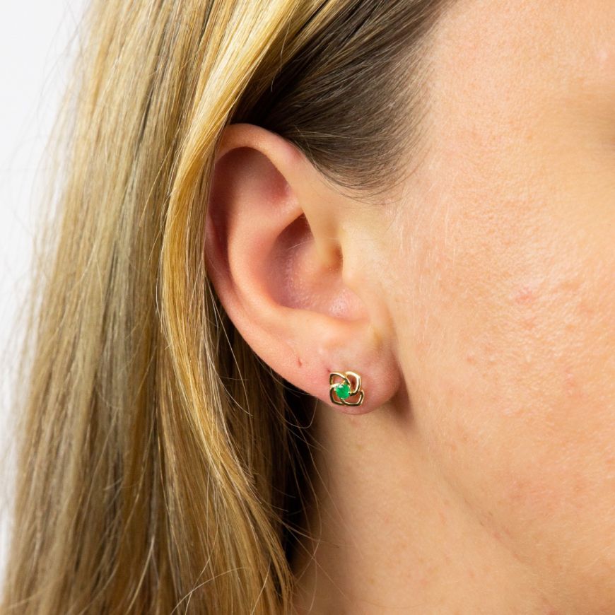 Cut Out Flower Stud Earrings With Emerald In Yellow Gold 36795 - Armin Lowe Jewellers
