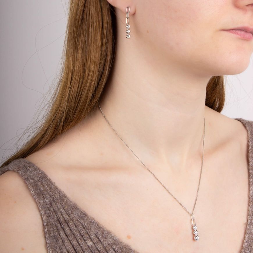 FIORELLI silver Drop Chain Pendant With Clear Crystal 36775 - Armin Lowe Jewellers