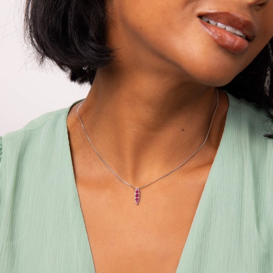 FIORELLI silver Navette Pendant With Fuchsia Crystal 36778 - Armin Lowe Jewellers