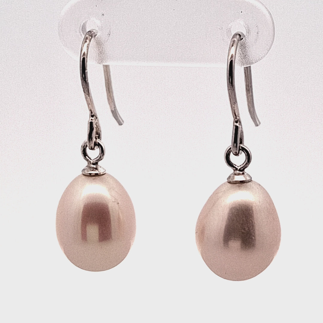 9x10mm white freshwater cultured pearl  sterling silver drop earrings 32326