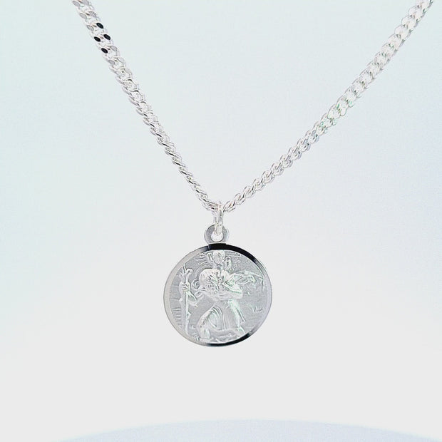 16mm round sterling silver St. Christopher medal, textured finish, reverse suitable for engraving 32662