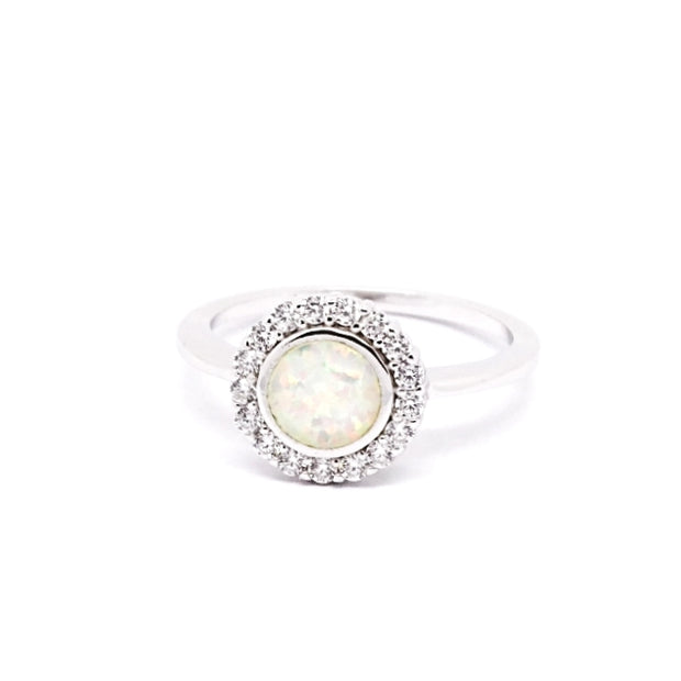 Round cabochon created Opal cluster ring in Sterling Silver 34057