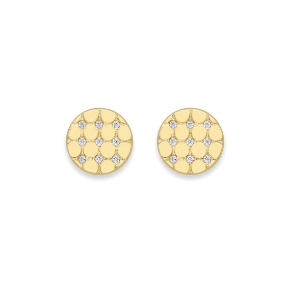 Gold CZ set patterned stud earrings 36748