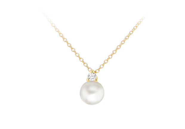 9ct gold pendant round Pearl with white CZ 36264