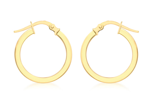 Gold 2mm square tube 16mm round hoop earrings 36274