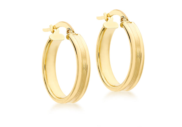 9ct gold square ribbed round hoop earrings 34813