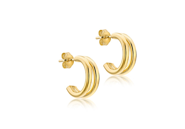 9ct gold double half hoop stud earrings 35759