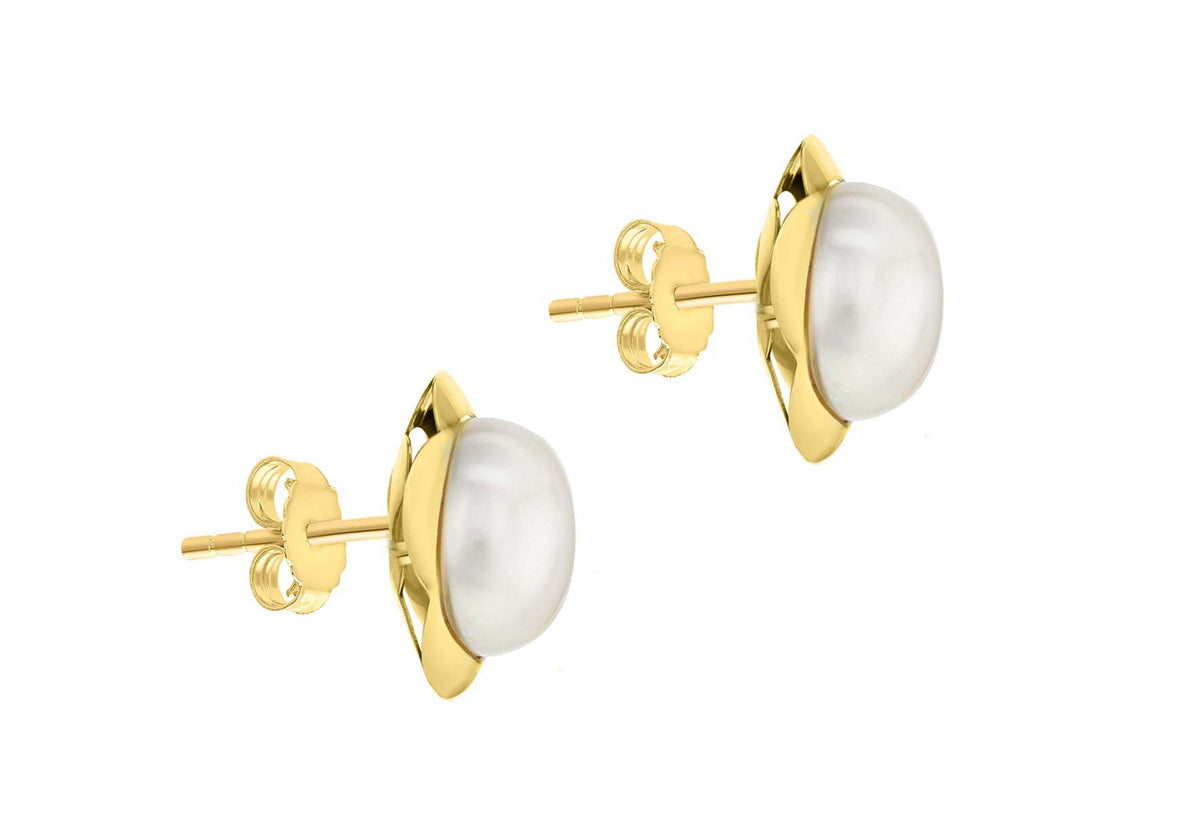 9ct gold large cultured pearl flower stud earring 32095 - Armin Lowe Jewellers