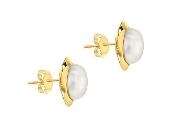 9ct gold large cultured pearl flower stud earring 32095