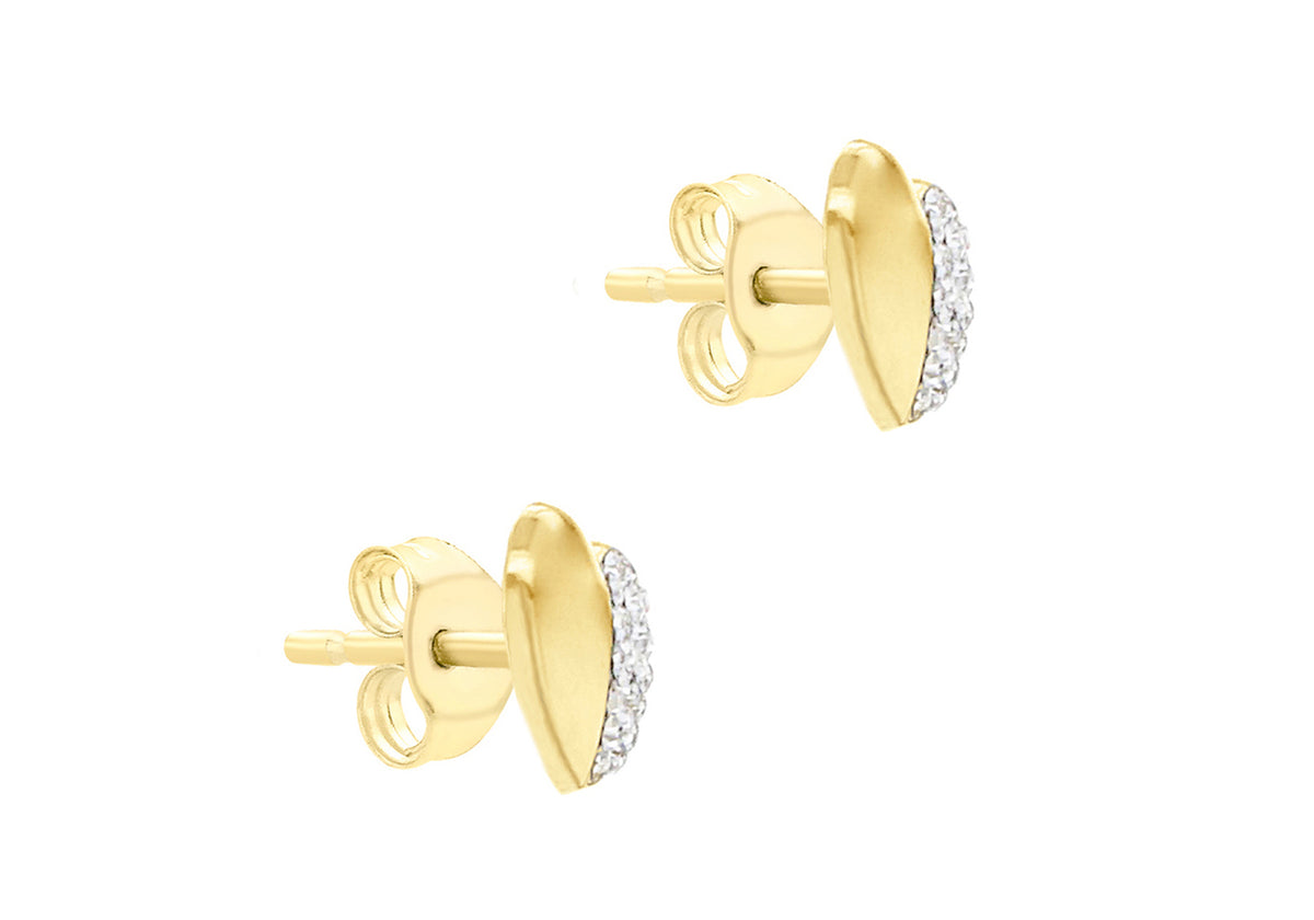9ct gold half CZ Heart stud earrings 333 - Armin Lowe Jewellers