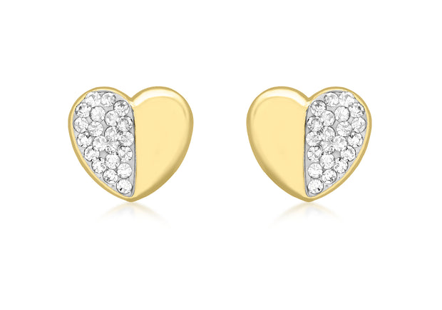 9ct gold half CZ Heart stud earrings 333