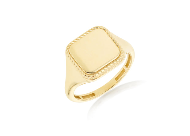 Gold square twisted rope frame signet ring 36296