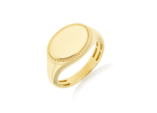 9ct gold oval twisted rope frame signet ring 36297