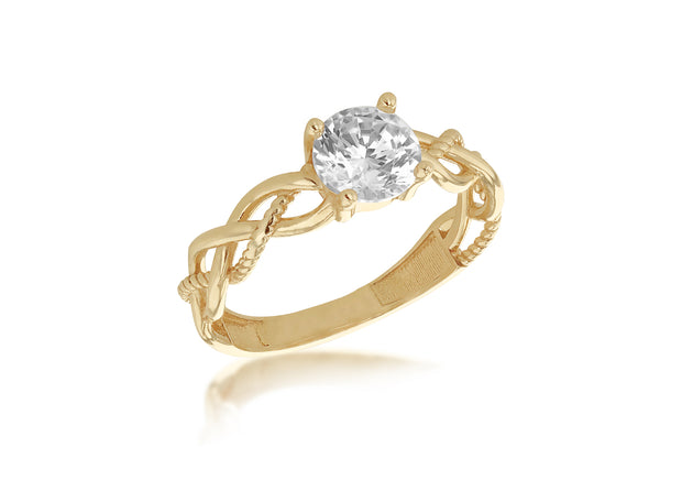 9ct gold CZ plaited solitaire ring 36298