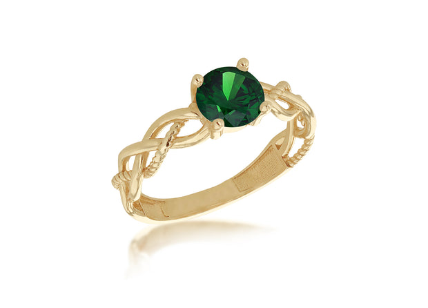 9ct gold Emerald Green CZ plaited solitaire ring 36299