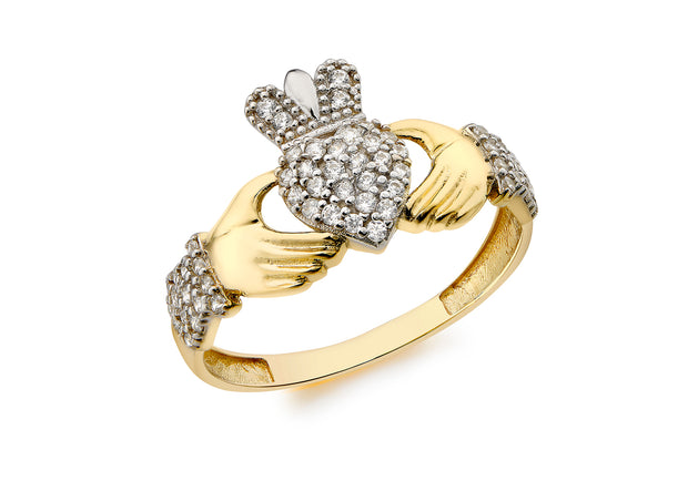 Gold ladies Claddagh ring with CZ detailing 36322