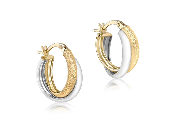 Yellow and white gold hoop earrings 35233
