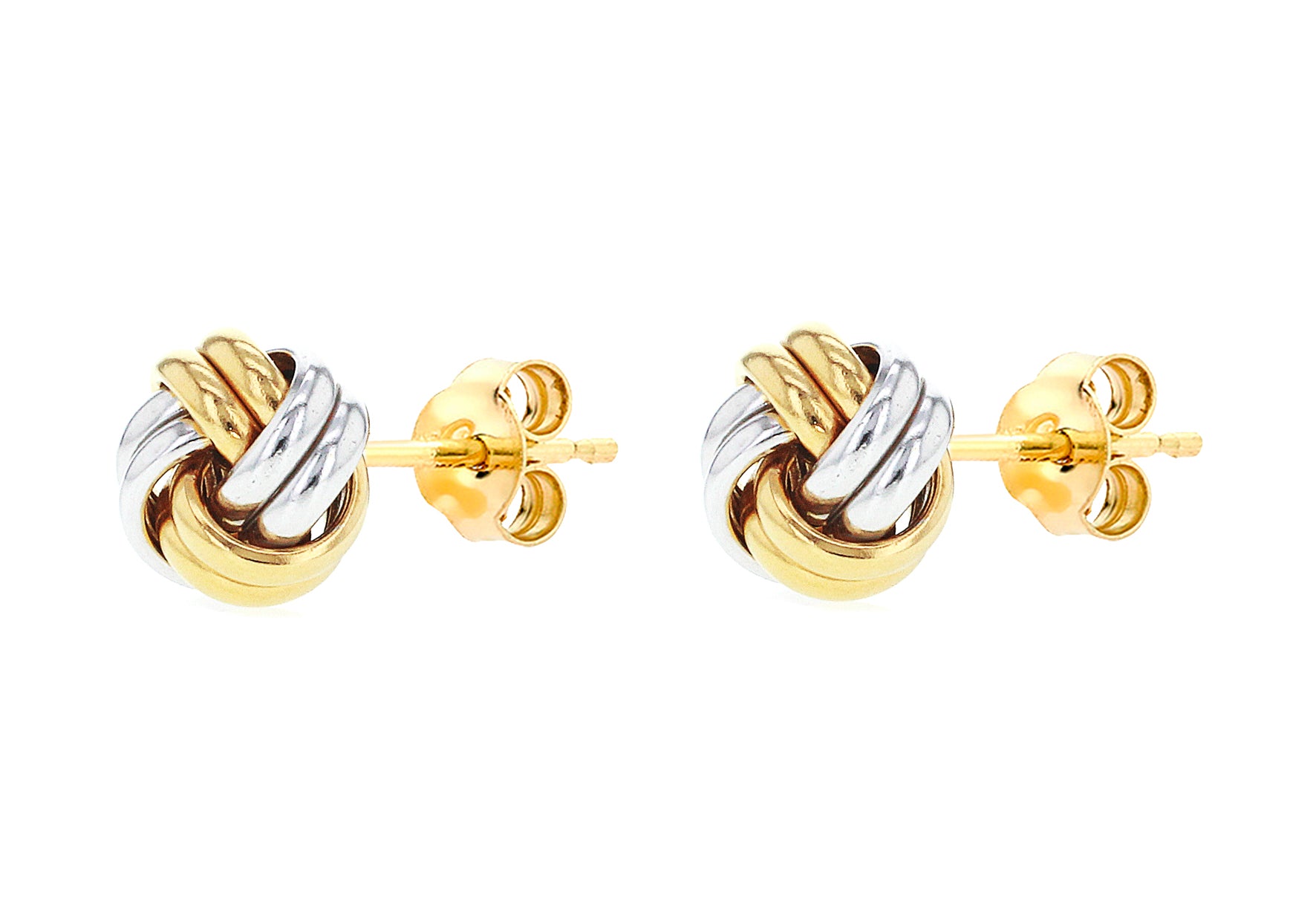 9ct gold yellow and white two tone knot stud earrings 32104 - Armin Lowe Jewellers