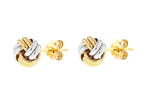 9ct gold yellow and white two tone knot stud earrings 32104