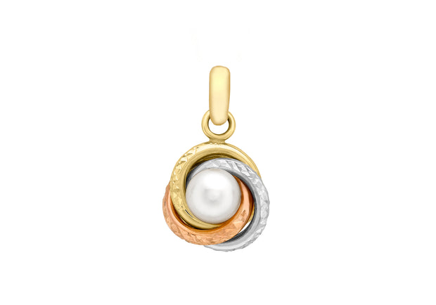 3 colour 9ct gold pearl set pendant 35477