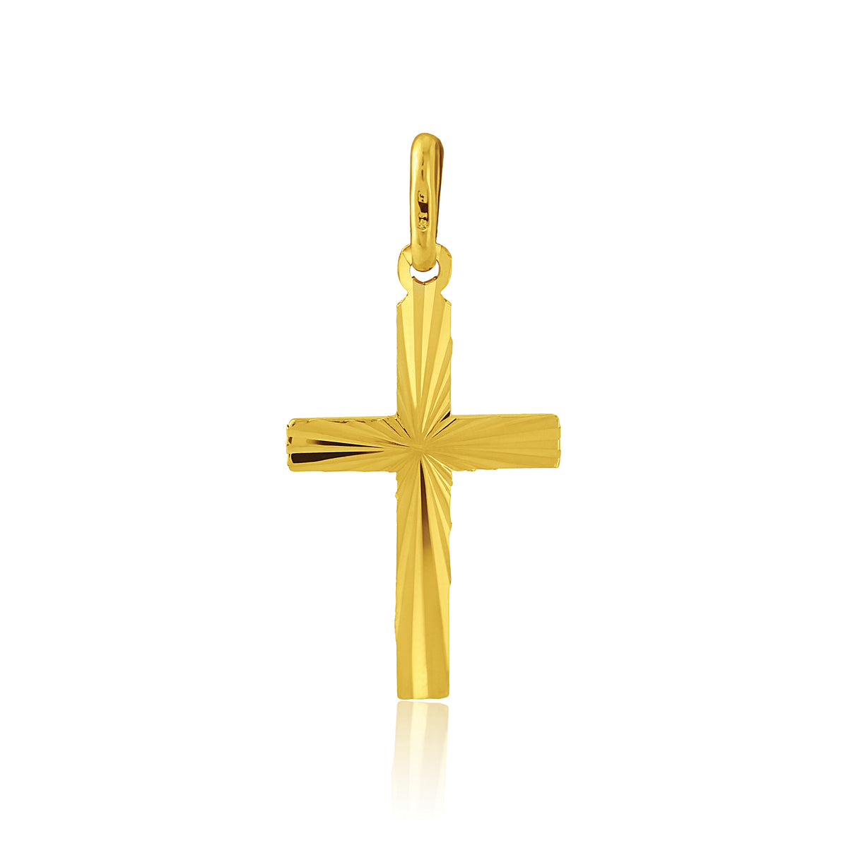 9ct yellow gold solid Cross,  Diamond Cut pattern, 23mm tall 11580 - Armin Lowe Jewellers