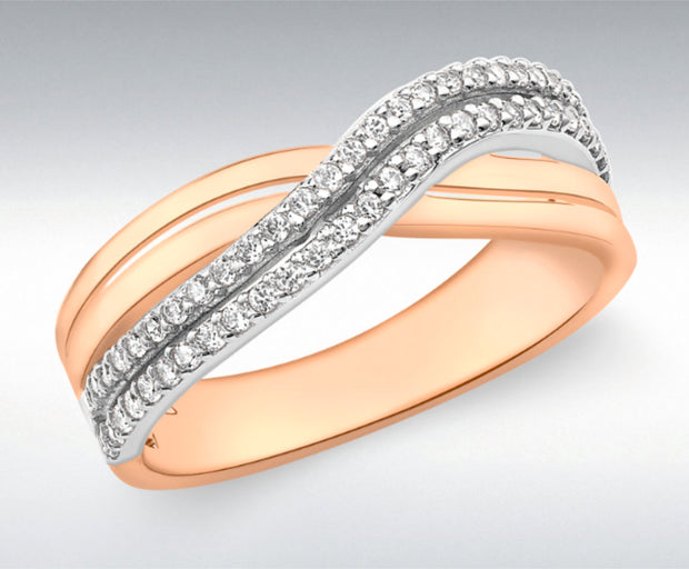 Rose gold crossover CZ ring 36025