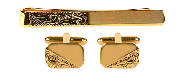 Rectangular cufflinks and tie slide set, 1/3 engraved, in presentation box 5601