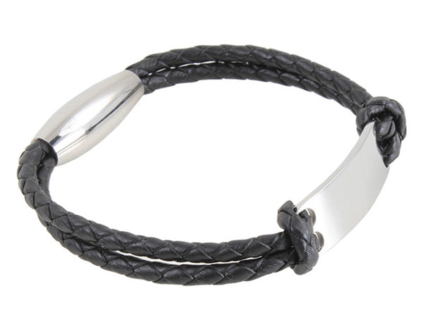 Black leather bracelet with steel engraving plate 33077