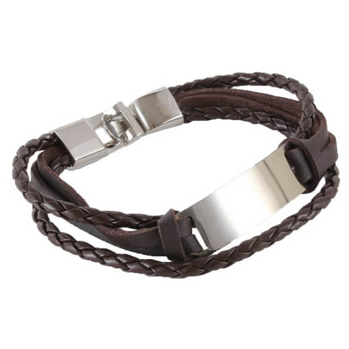 Brown multistrand gents leather bracelet 36014