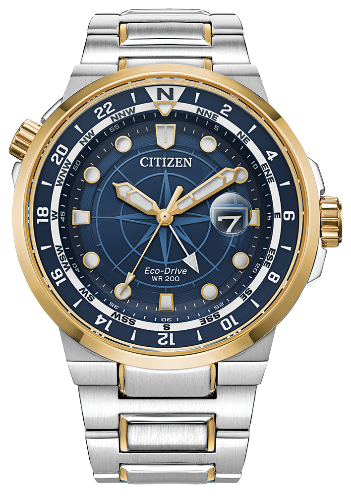 Citizen GMT Endeavour model BJ7144-52L gents eco drive wristwatch 36098 - Armin Lowe Jewellers