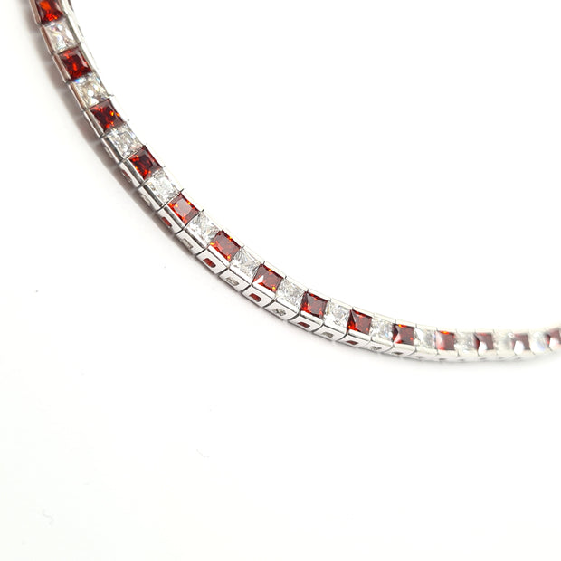Sterling silver ladies Garnet Red CZ bracelet 35871