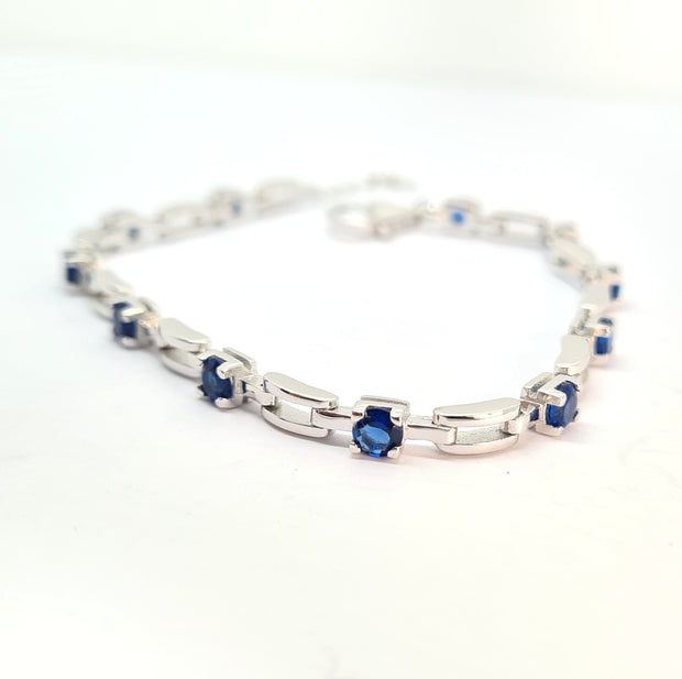 Sterling silver Sapphire Blue CZ set ladies bracelet 35873