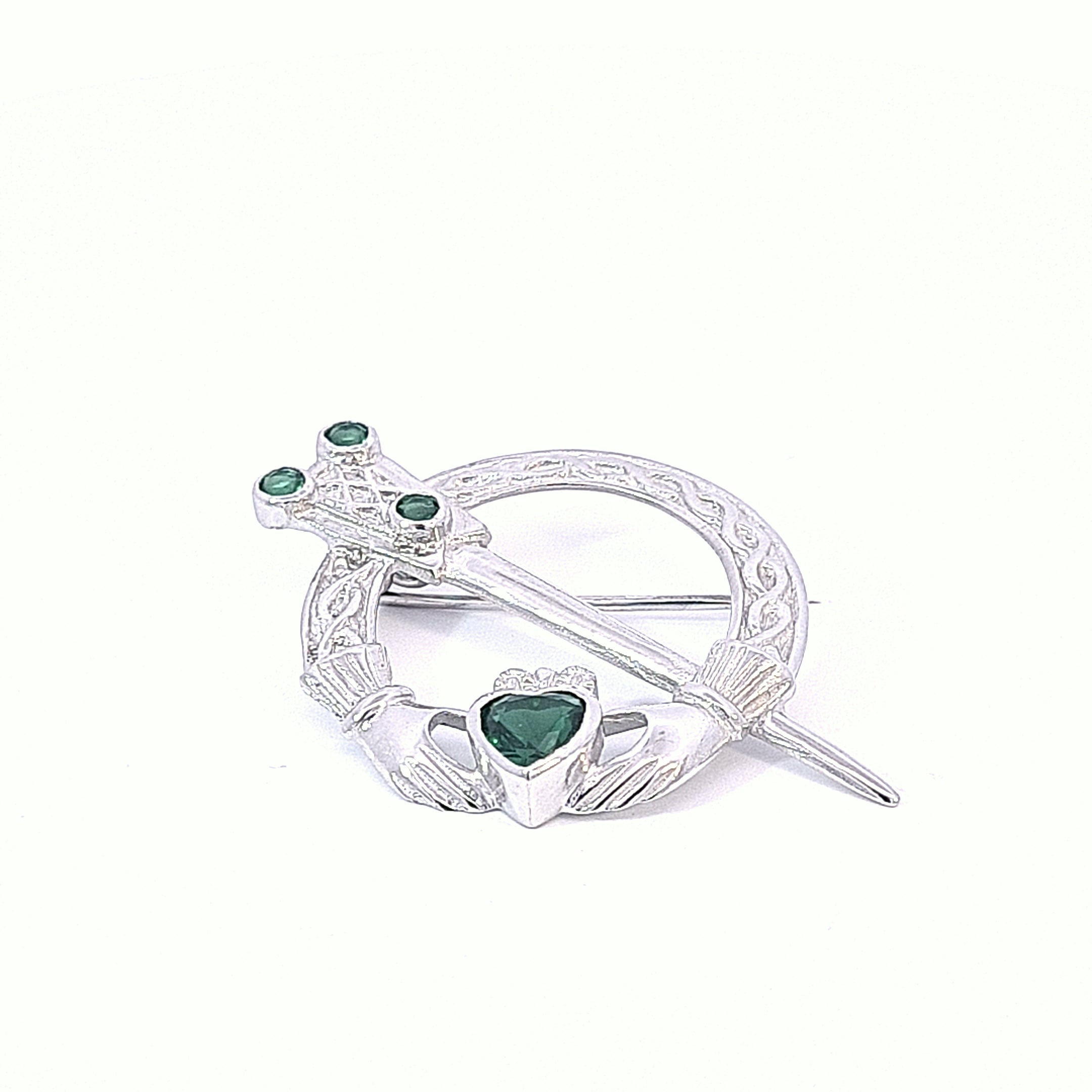 Claddagh + Tara brooch set with Green CZ 36222 - Armin Lowe Jewellers
