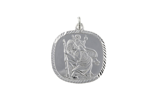 Sterling silver cushion shape St. Christopher medal 10438