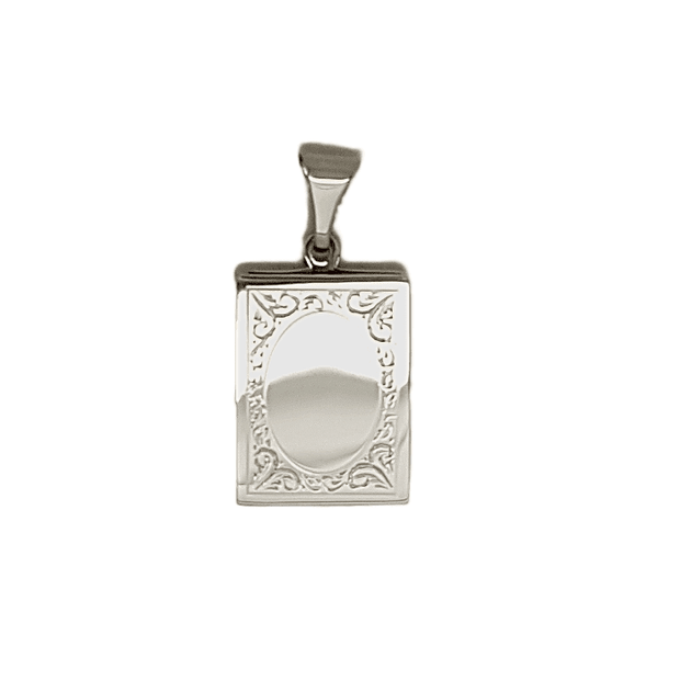 Book locket with engraving detail in sterling silver 34012